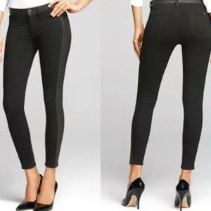 HUDSON JEANS LEELOO SUPER SKINNY CROP STRETCH BLACK DENIM & LEATHER 24 NWOT
